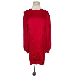 Zara red long sleeves pleated mini dress size small